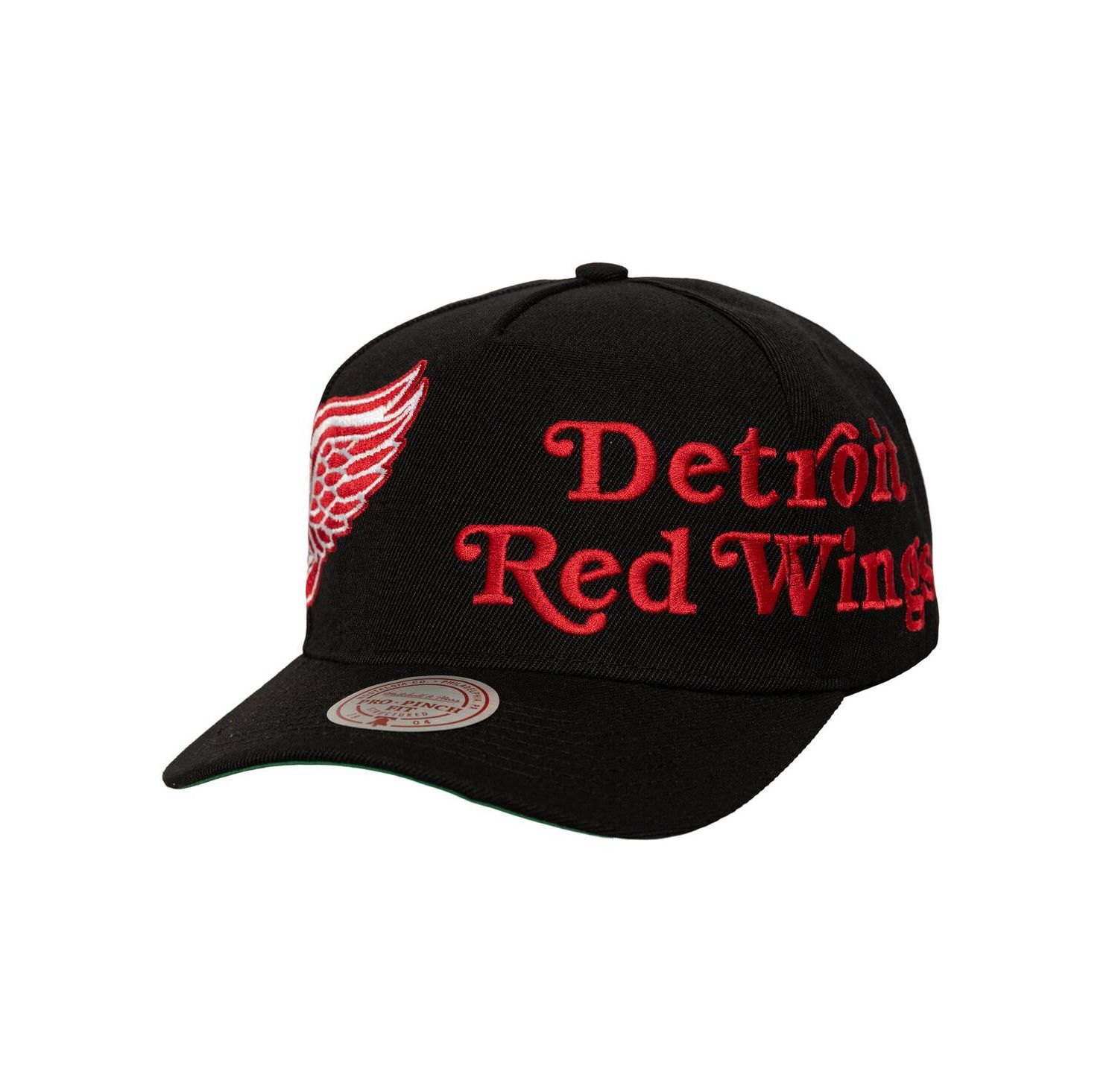 Men's Black Detroit Red Wings Busted Logo Wordmark Wrap-Around Pro Pinch Adjustable Hat