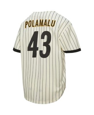 Men's Troy Polamalu Cream Pittsburgh Steelers Name Number Mesh Button-Up Baseball Jersey