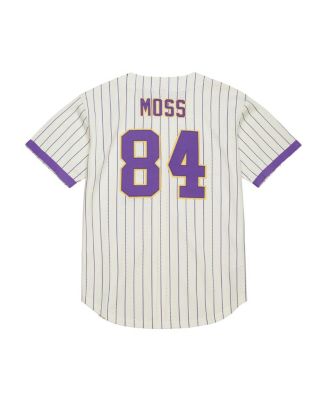 Men's Randy Moss Cream Minnesota Vikings Name Number Mesh Button-Up Baseball Jersey