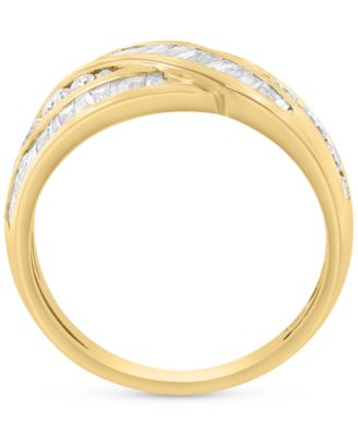 EFFY&reg; Diamond Baguette & Round Crossover Statement Ring (1-1/10 ct. t.w.) in 14k Gold