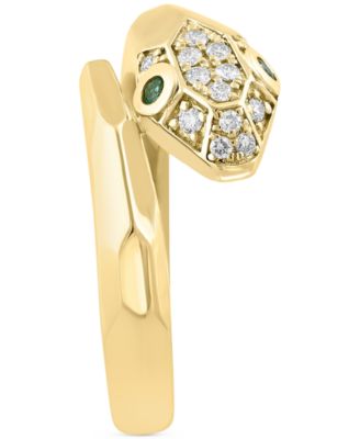 EFFY&reg; Diamond (1/8 ct. t.w.) & Emerald (1/20 ct. t.w.) Serpent Wrap Ring in 14k Gold