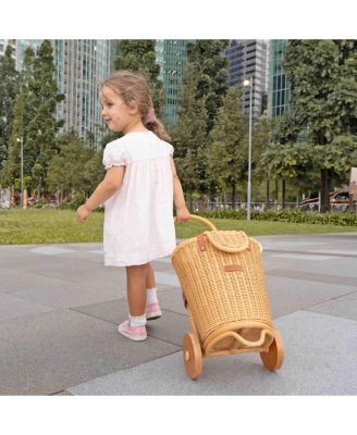 - Handcrafted Rattan Eric Shopping Trolley with detachable Tote Bag and Wooden Wheels - Wicker