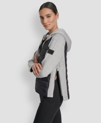 Women's High Low Hem Scuba Mixed Quilted Puffer Jacket