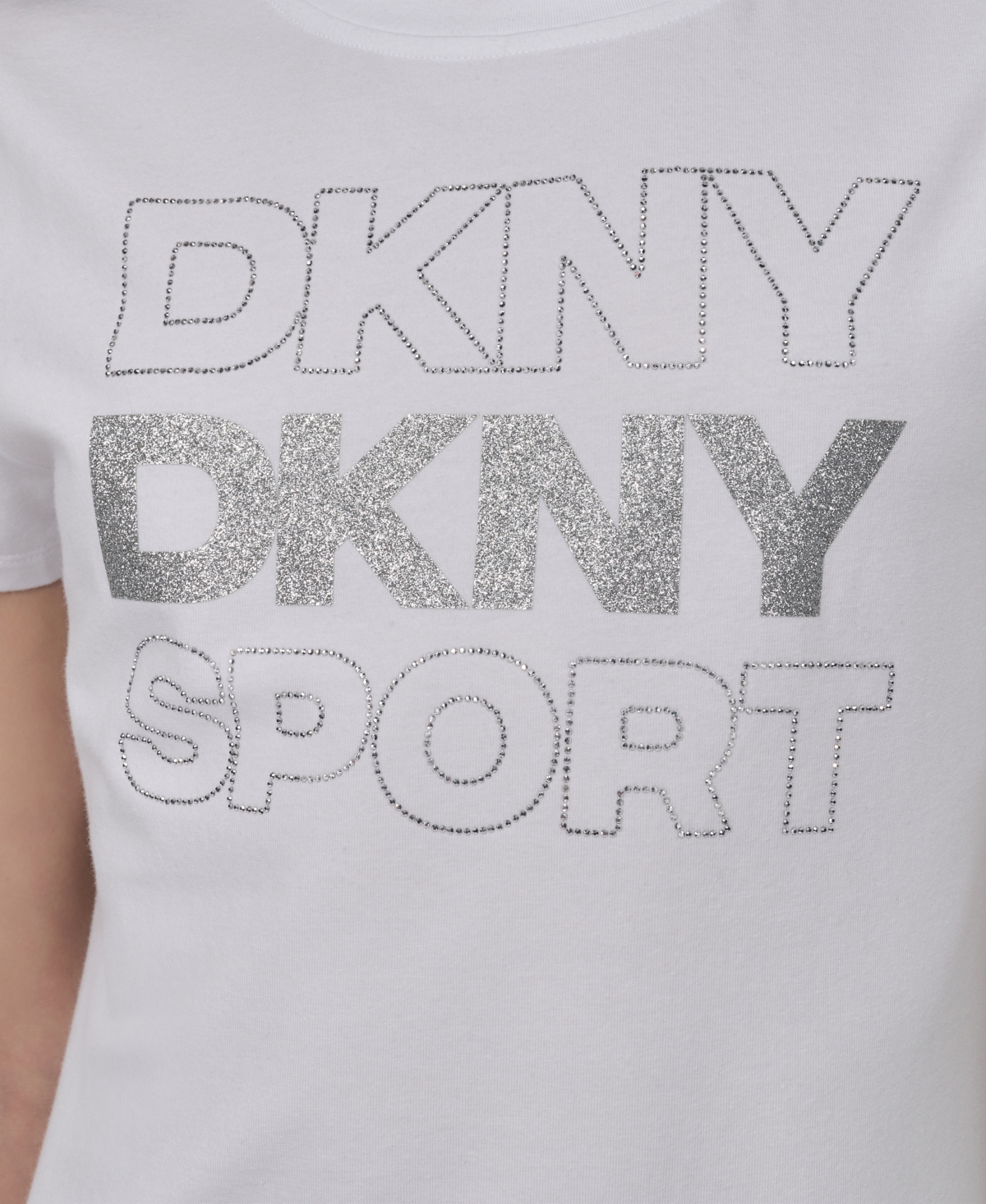 Dkny Women's Sport Glitter Logo Crew Neck T-shirt In Animal Print