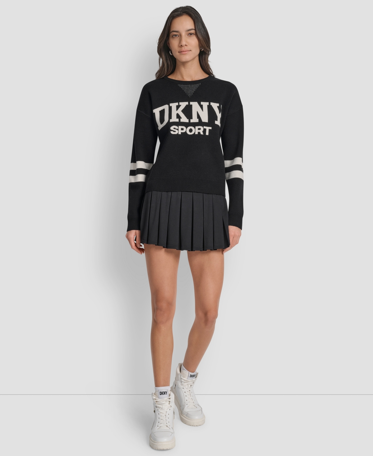 Dkny Women's Varsity Logo Crew Neck Sweater In Black