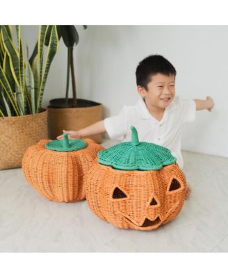 - Handcrafted Rattan Pumpkin Face Basket - Wicker
