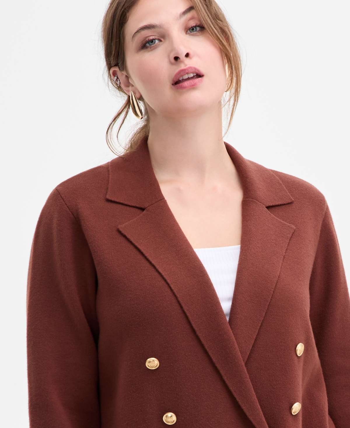 Inc International Concepts Plus Size Sweater Blazer, Macy's Exclusive In Brown