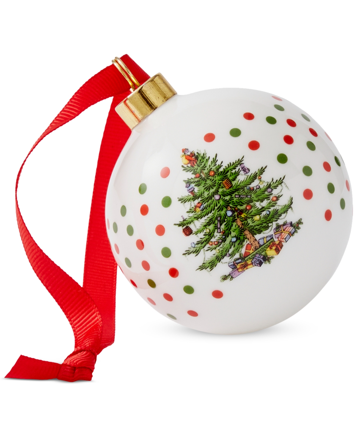 Spode Christmas Tree Polka Dot Porcelain Ball Ornament In Multi