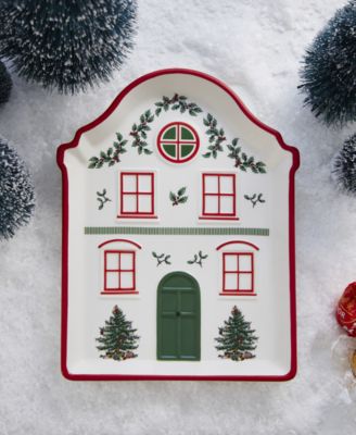 Christmas Tree Village Tidbit Tray, Red
