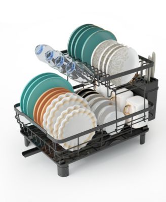 2-Tier Detachable Dish Drying Rack Stainless Steel Rack with Cutlery Box and Cup Holder