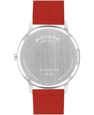 Unisex Face Swiss Quartz Red Leather Watch, 41mm
