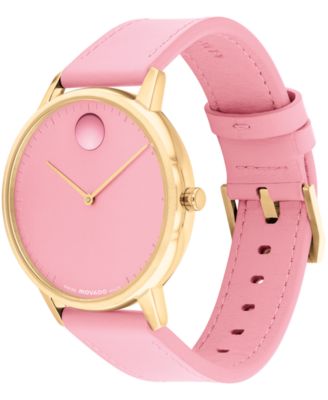 Unisex Face Swiss Quartz Pink Leather Watch, 39mm