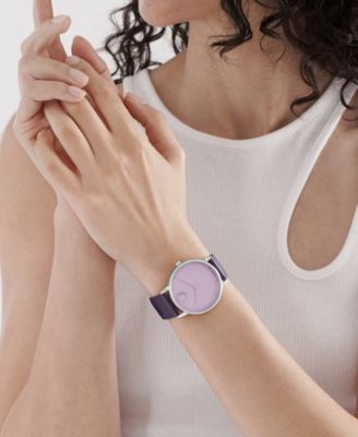 Unisex Face Swiss Quartz Plum Leather Watch, 41mm