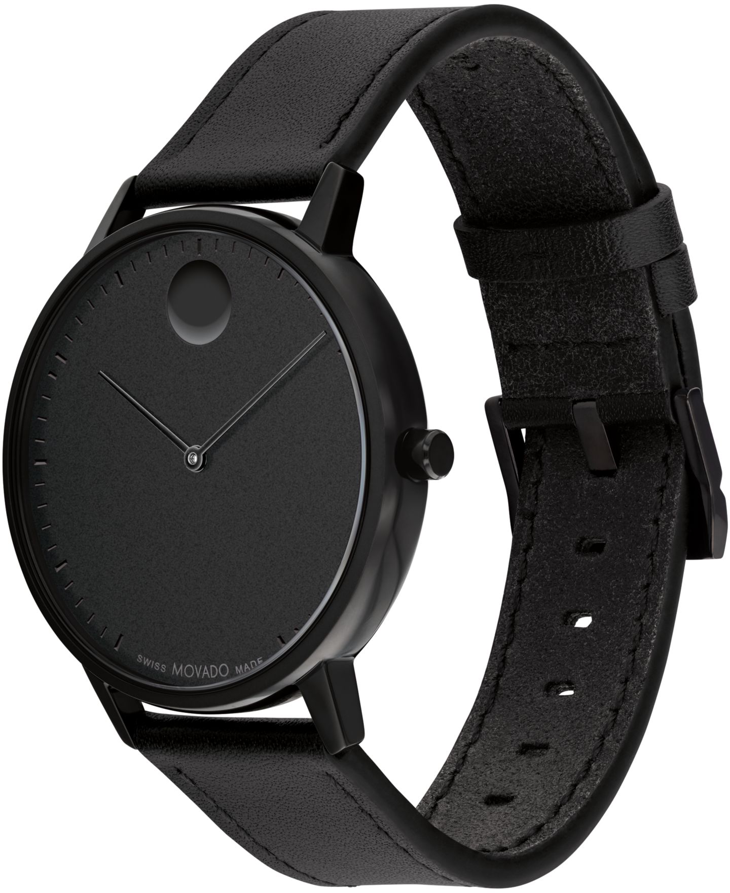 Часы Movado Unisex Face Swiss Quartz Black Leather Watch, 41mm — фото 3