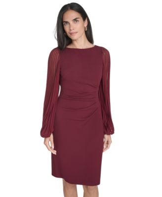 Women's Pleated Sleeve Side Tuck Sheath Dress