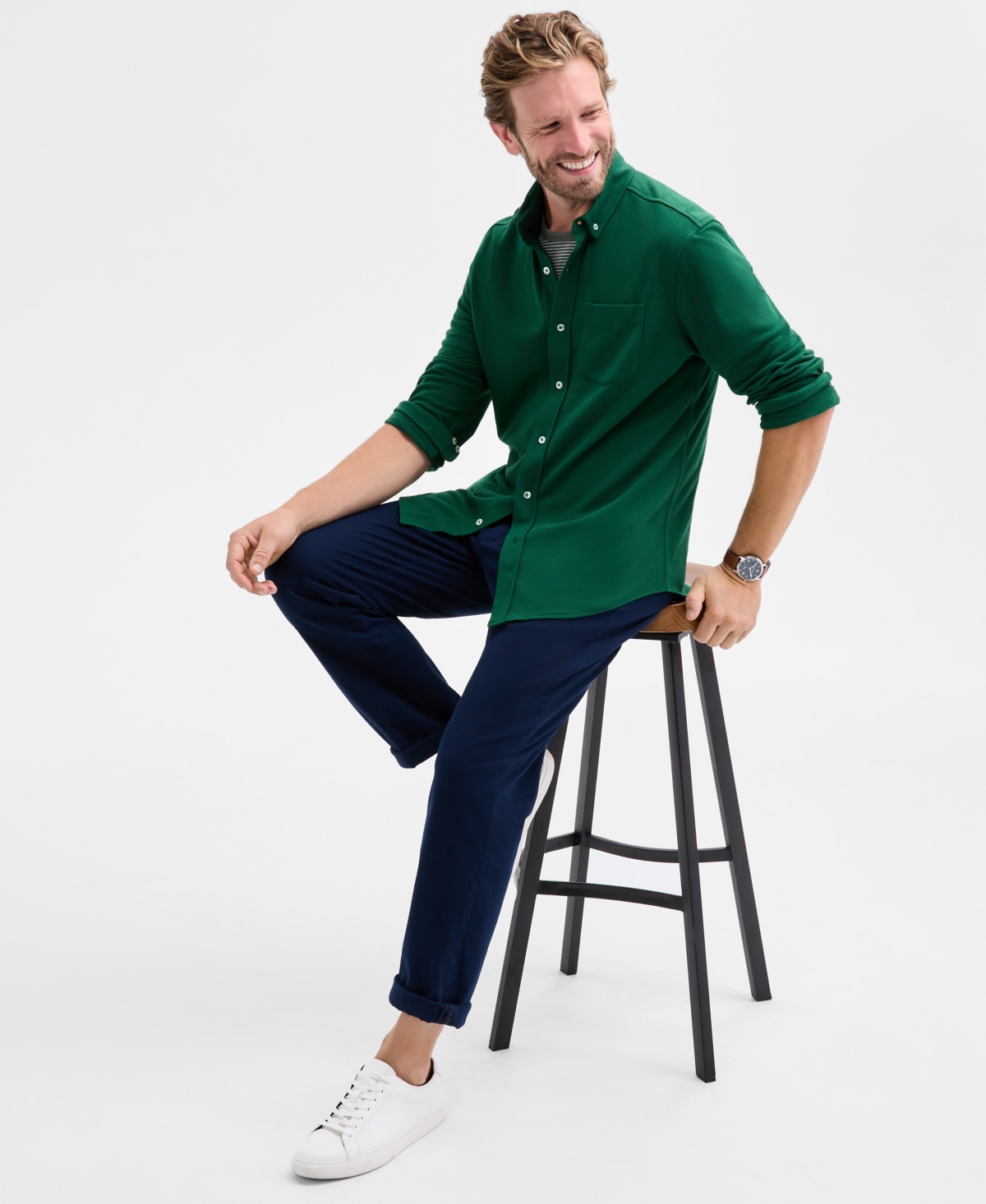 Club Room Men's Knit Button-Up Long-Sleeve Shirt, Macy's Exclusive