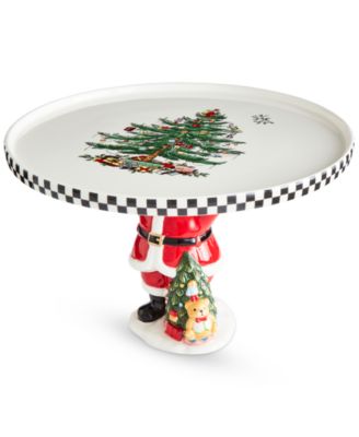 Christmas Tree Black & White Santa Footed Treat Tray
