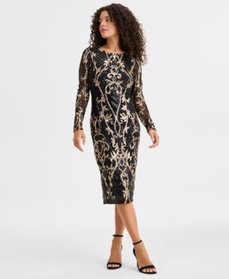 Betsy & Adam Women's Sequin Embellished Long-Sleeve Sheath Dress