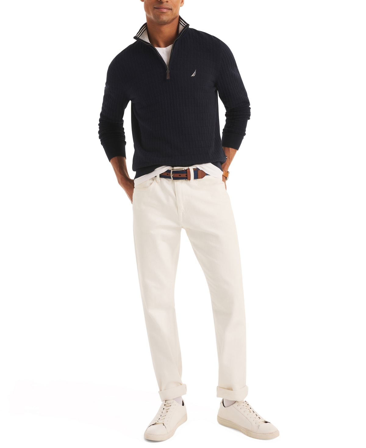Nautica Men's Classic Fit Quarter Zip Sweater In Blue