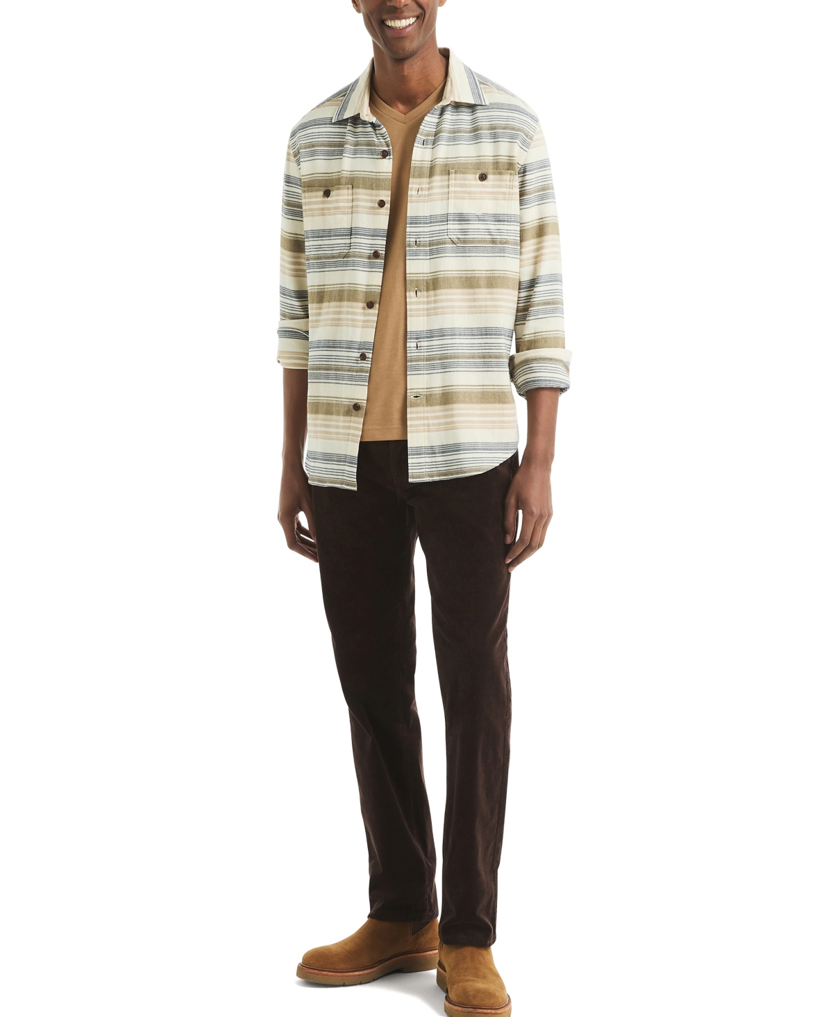 Nautica Men's Striped Long Sleeve Shirt In Brown