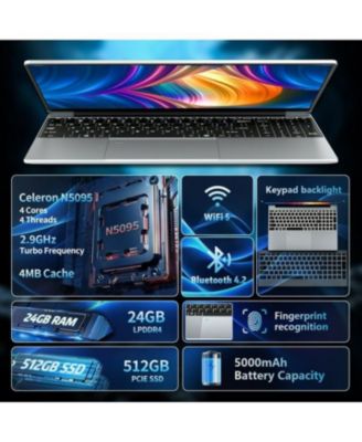 15.6 in Windows 11 Laptop 24G DDR4 512G SSD with Intel Celeron FHD 1080 Fhd Laptop Computers