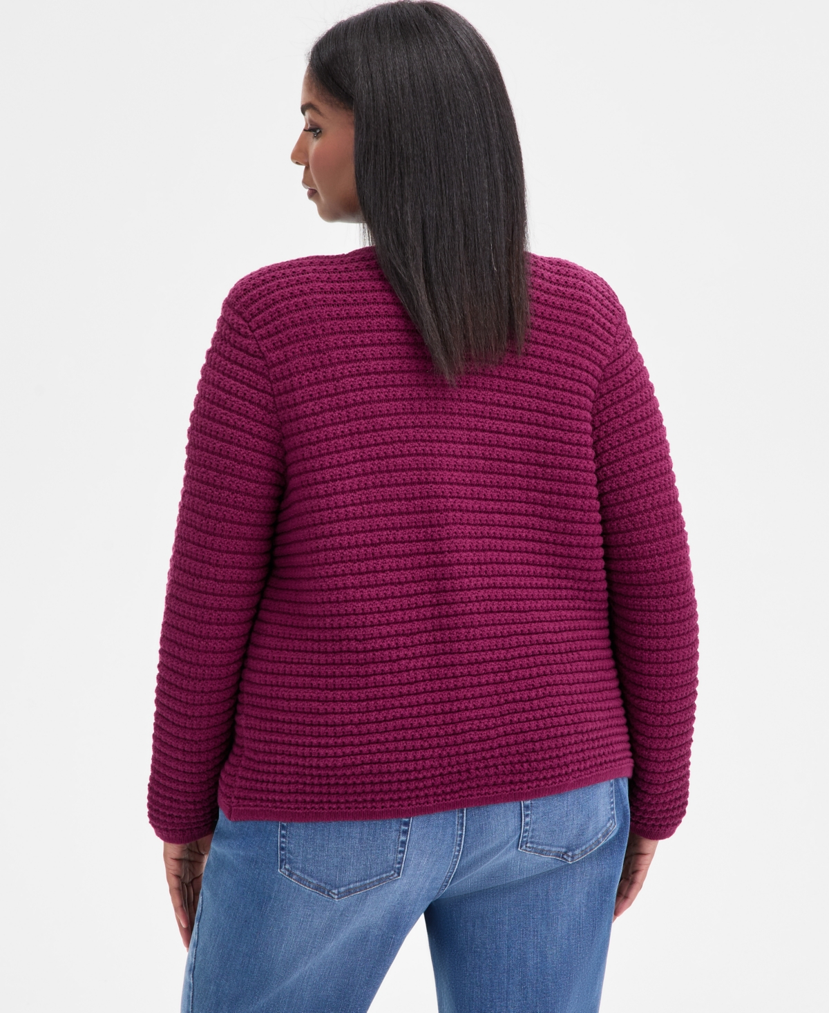 Inc International Concepts Plus Size Textured Button-front Cardigan, Macy's Exclusive In Purple