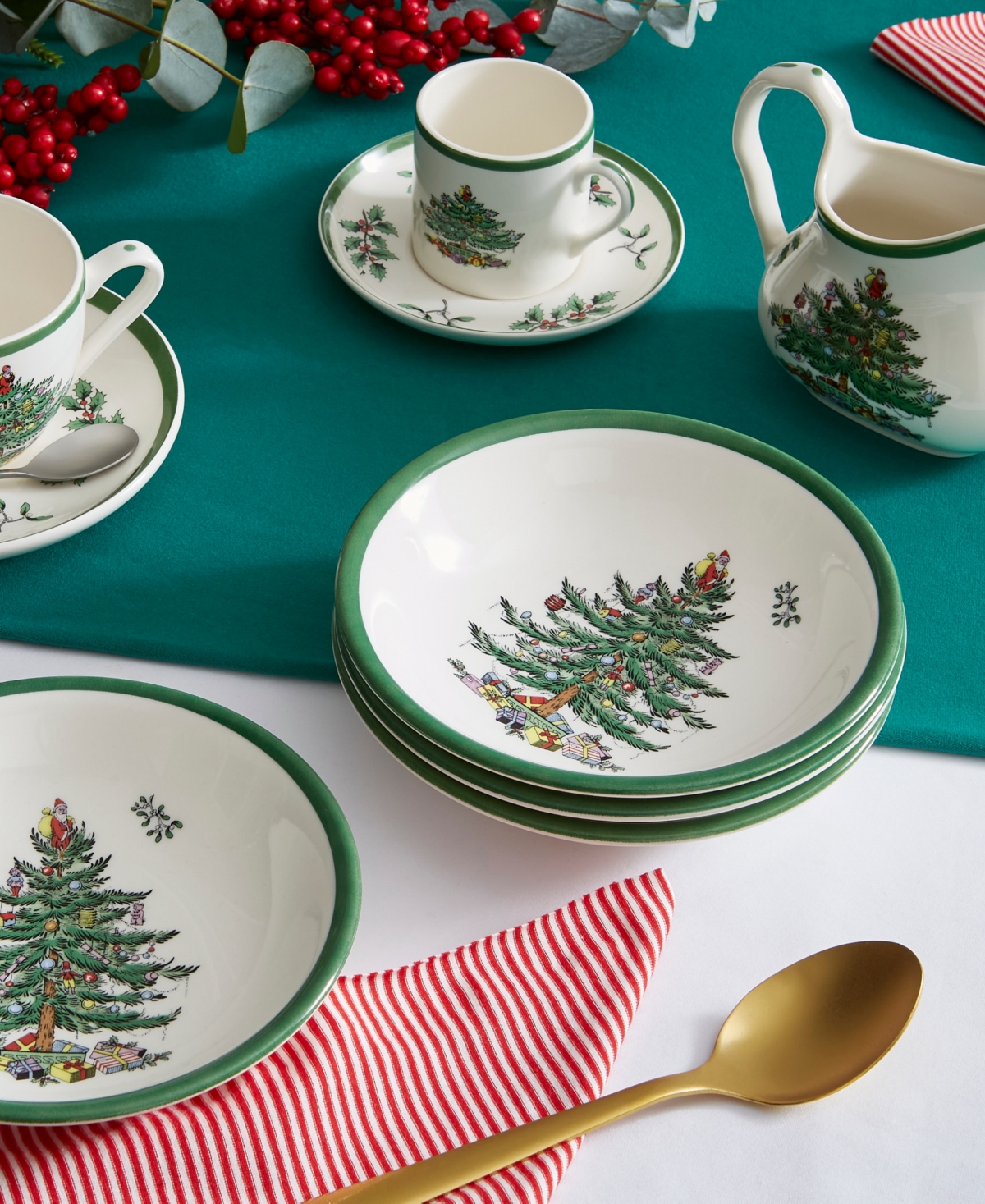 Spode Christmas Tree Small Cereal Bowls, Set Of 4 In Green