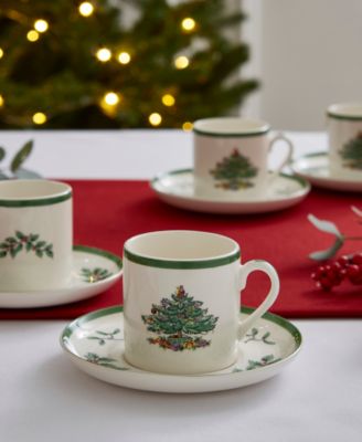 Christmas Tree Espresso Cup & Saucers, Service for 4