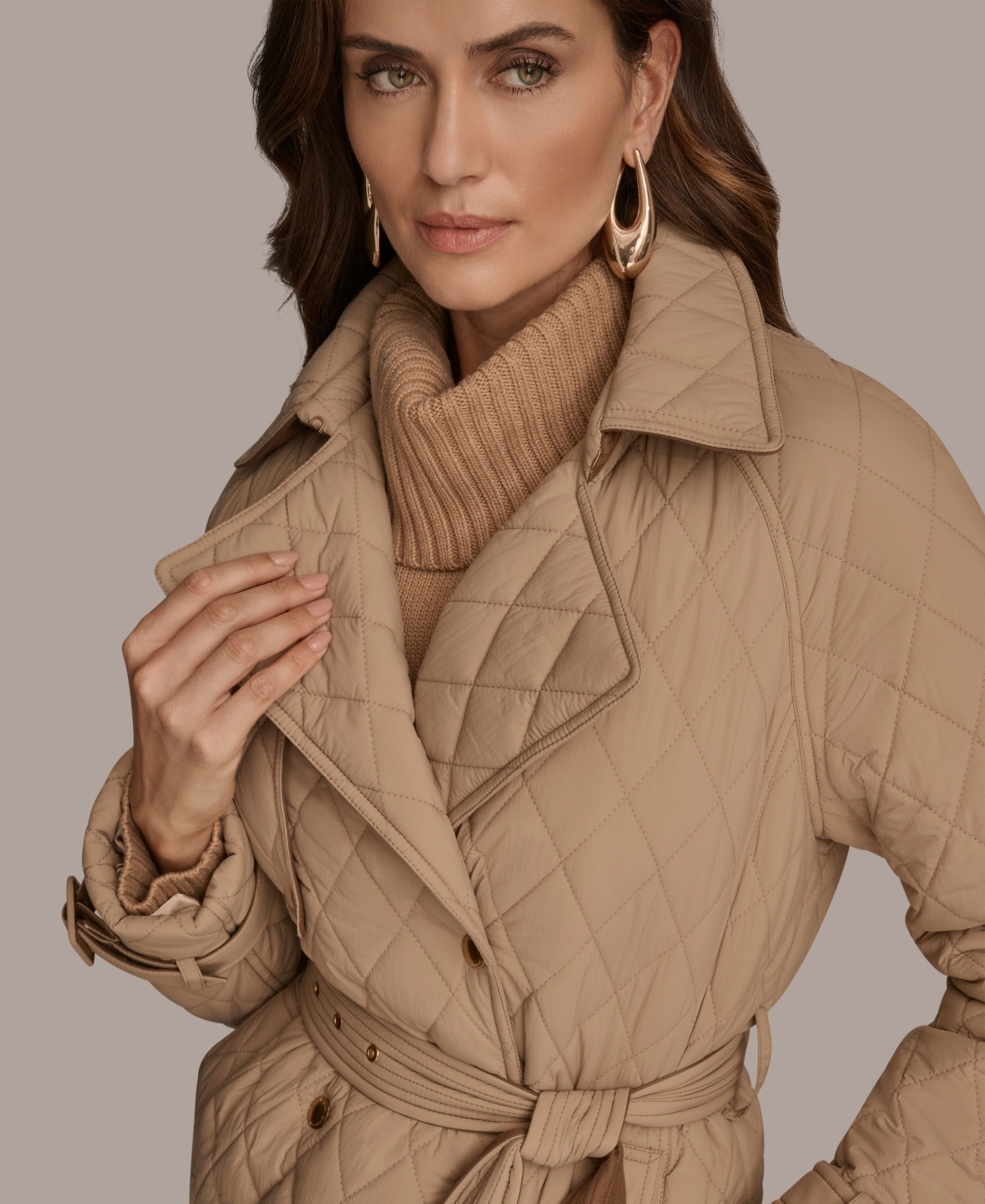 Donna Karan Women's Belted Maxi Quilted Coat In Neutral