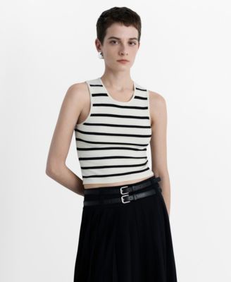 MANGO - Women's Striped Knitted Crop Top