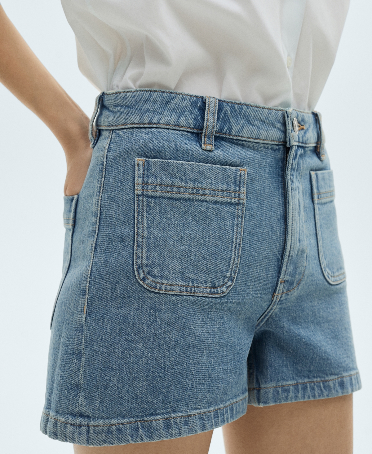 Mango Patch Pocket Denim Shorts In Blue