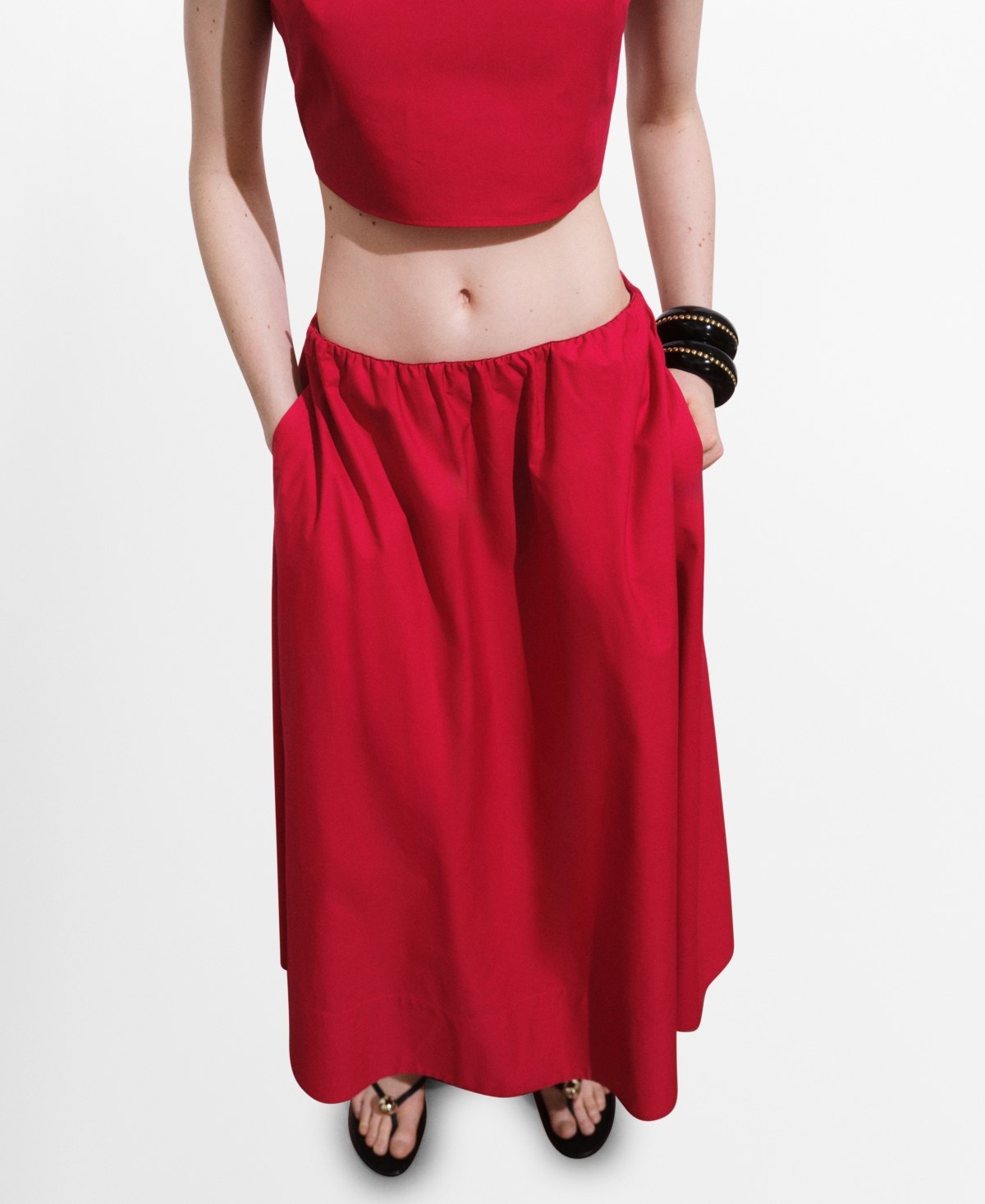 Mango Pleated Midi Skirt In Red