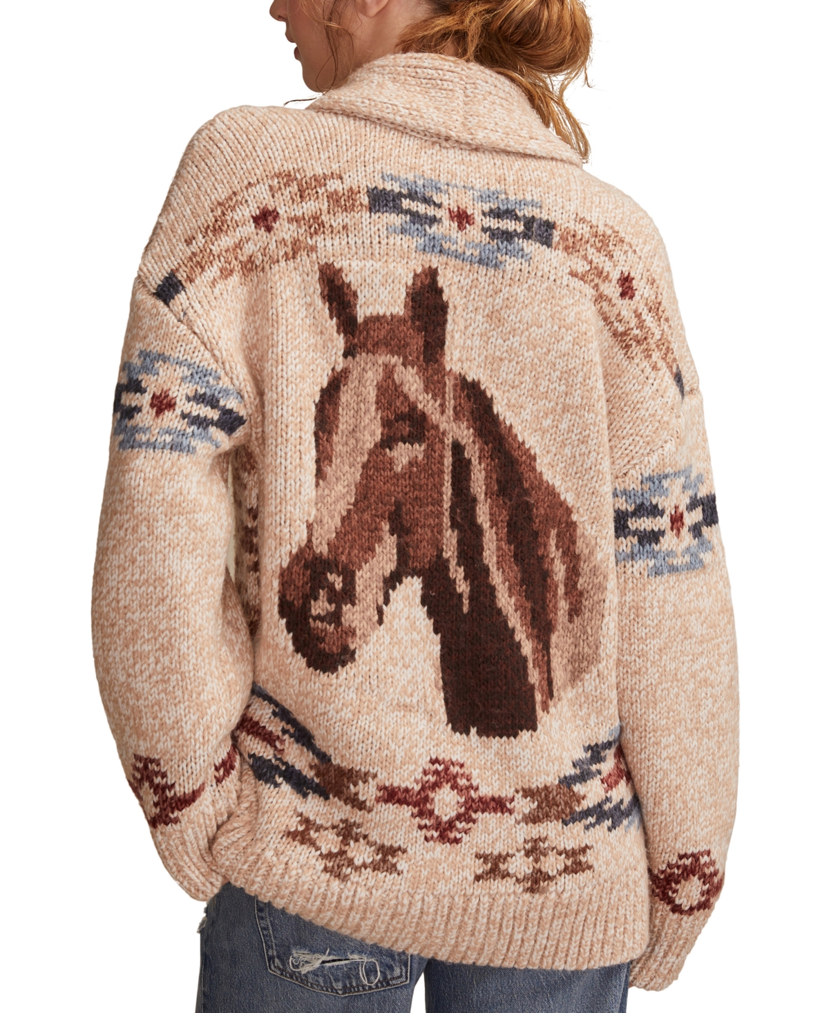 Lucky Brand Santa Fe Intarsia Horse Cardigan In Multi