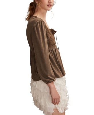 Women's Embroidered Yoke Square Neck Top