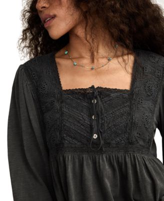 Women's Embroidered Yoke Square Neck Top
