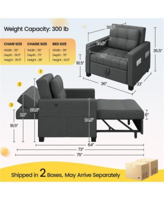 3-in-1 Convertible Sleeper Chair Bed with Adjustable Backrest