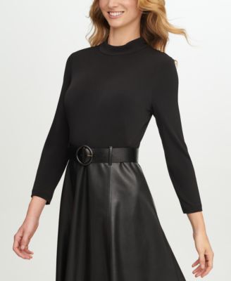 Women's Ponte Pleather Combo Dress