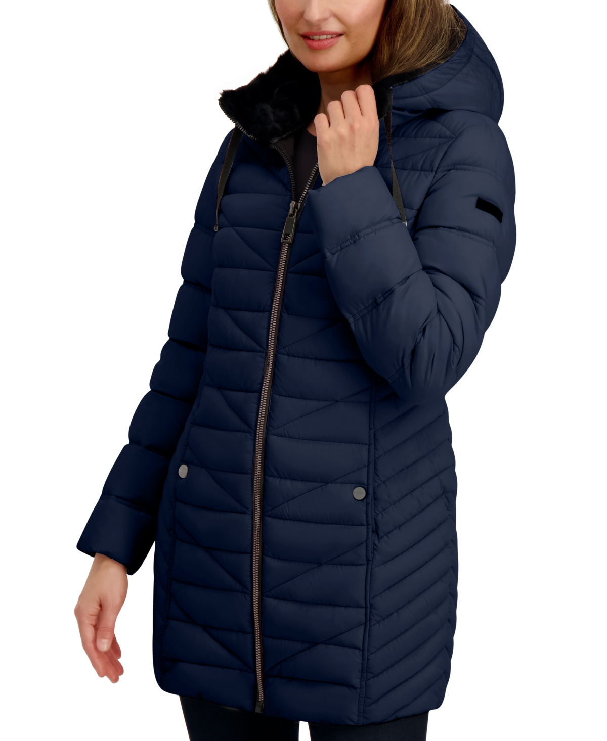 Nautica Women's Faux-fur-lined Hooded Puffer Coat In Blue