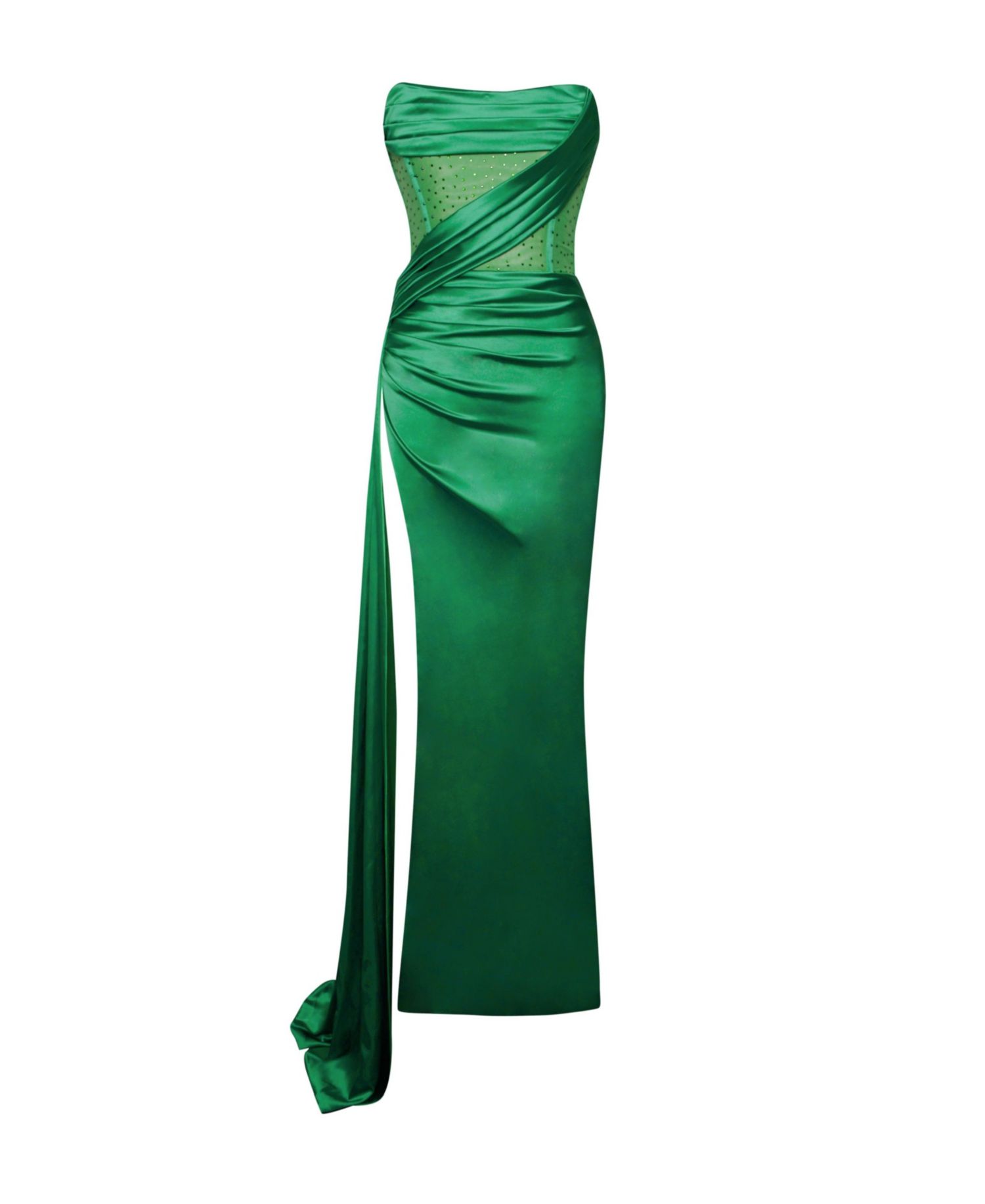 Women's Holly Green Crystallized Corset High Slit Satin Gown