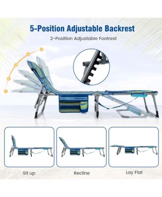 Outdoor Folding Chaise 5-Position Lounge Chair with Face Hole & Adjustable Footrest