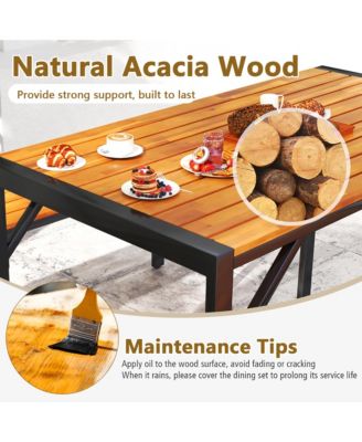 3 PCS Dining Set for 4 People Outdoor Picnic Table & 2 Benches w/ Metal Frame