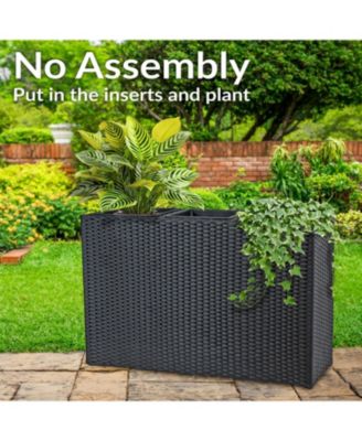 3-Section Wicker Planter Box for Indoor or Outdoor Use - Black