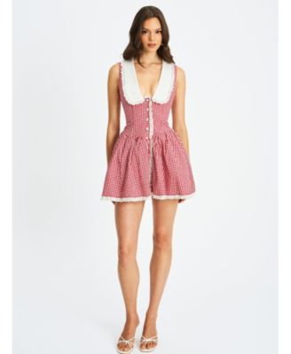Women's Nala Red Gingham Eyelet Lace Trim Peterpan Collar Mini Dress