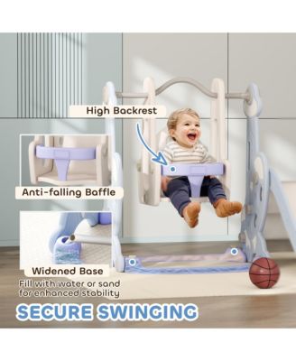 4 in 1 Toddler Slide and Swing Set w/ Climber, Basketball Hoop,