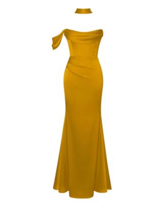 Women's Ivona Gold Halter Neck Double Duchess Satin Gown
