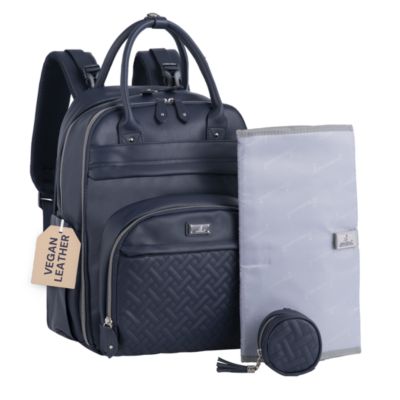 BabbleRoo Premium Faux Leather Diaper Bag Backpack Spacious & Stylish Nappy Organizer Light Brown - Midnight Blue