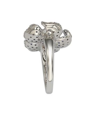 Suzy Levian Sterling Silver Sapphire & Created White Sapphire Pave Flower Ring