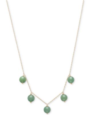 Macy's - Dyed Green Jade Dangle Bead 18" Collar Necklace in 10k Gold