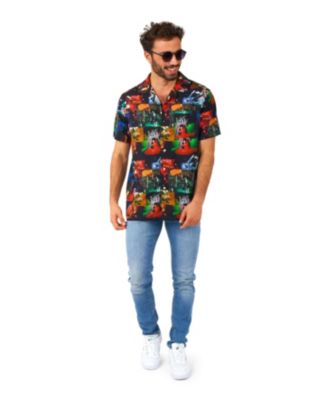 Men's Official GhostFace Hawaii Shirt - Halloween Themed Party Shirt - Short Sleeve - Multicolor