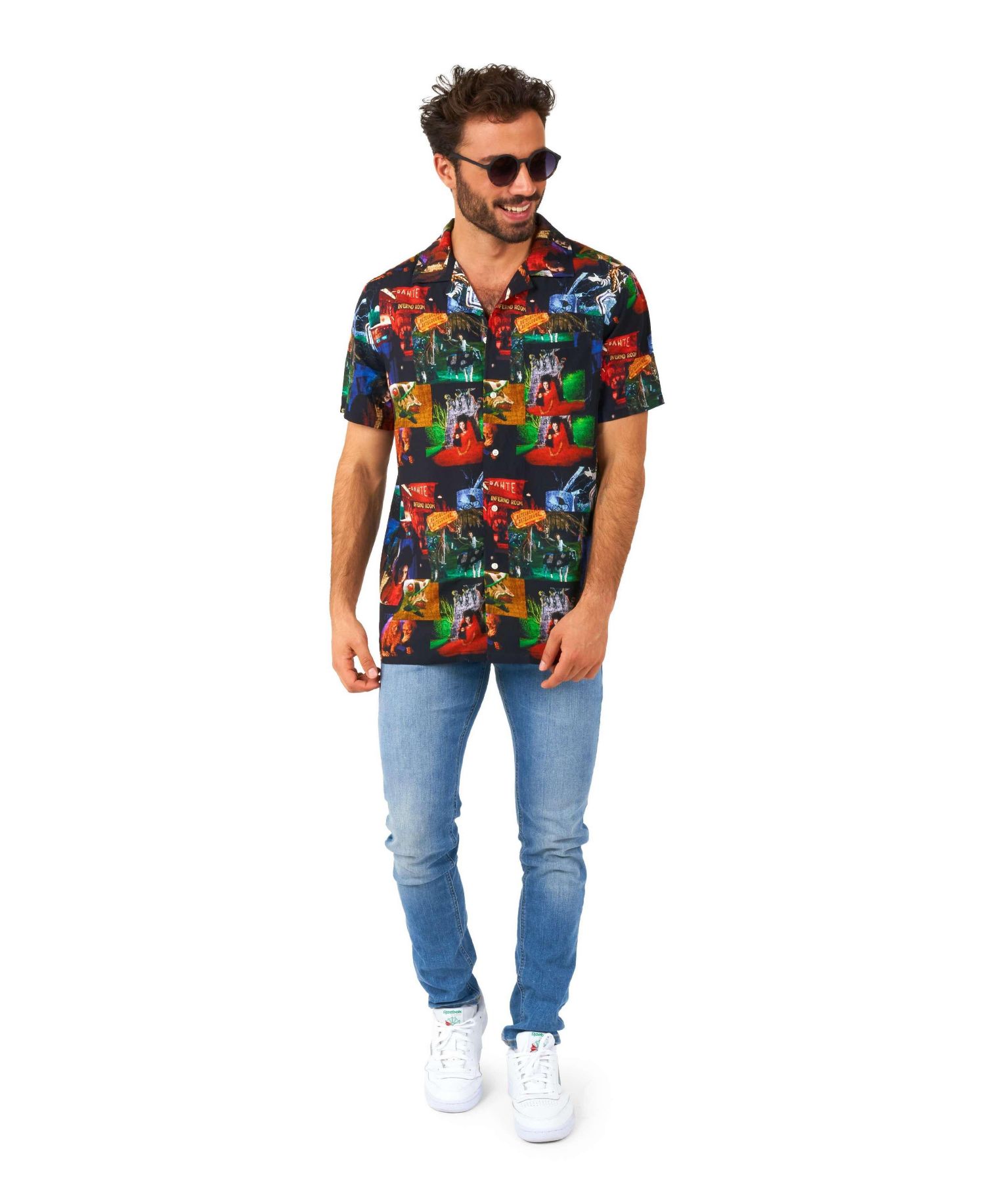 Men's Official GhostFace Hawaii Shirt - Halloween Themed Party Shirt - Short Sleeve - Multicolor